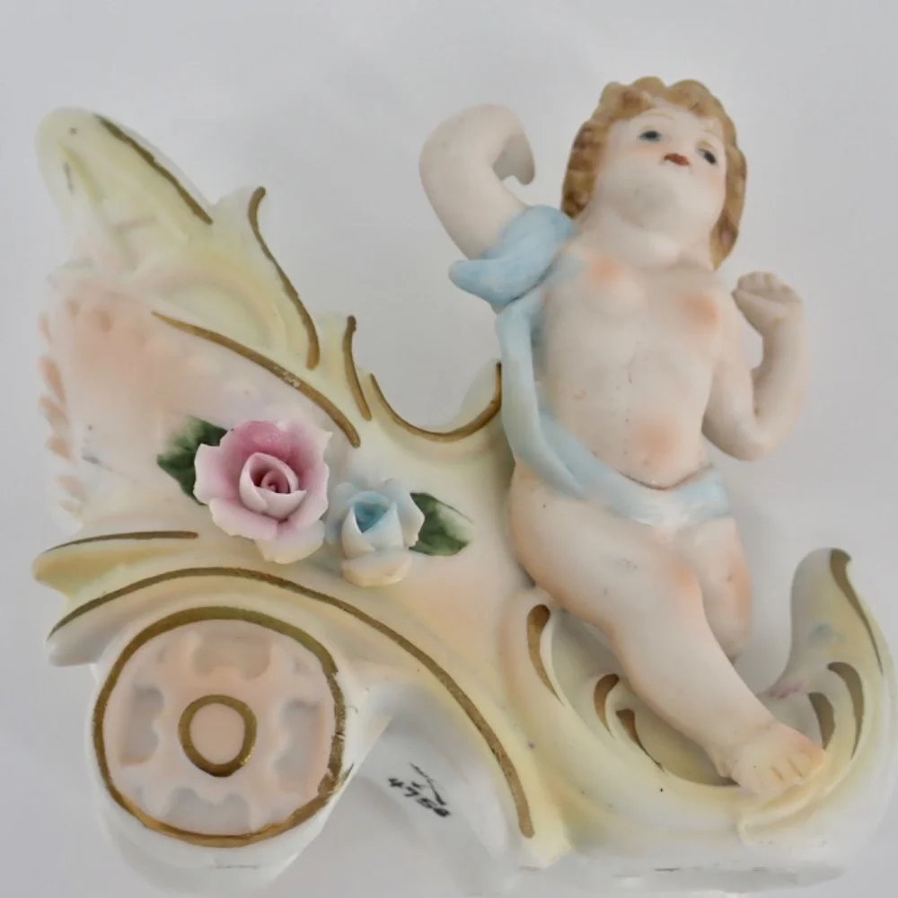 Antique Bisque Figure Collectible BABY Cherub & Carriage 4